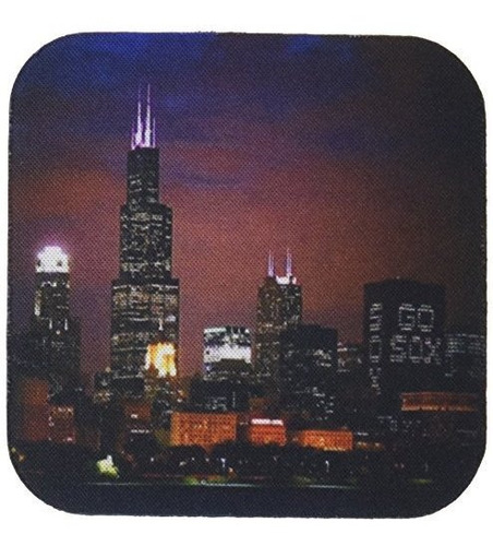 3drose Cst 26369 1 Chicago Skyline At Night-soft Coasters, J