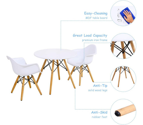 Juego De Mesa Y 2 Sillas Para Niños Estilo Moderno