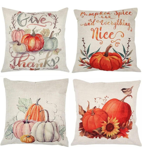 Fundas De Almohada De 4 Piezas Con Diseño De Calabaza Otoñal