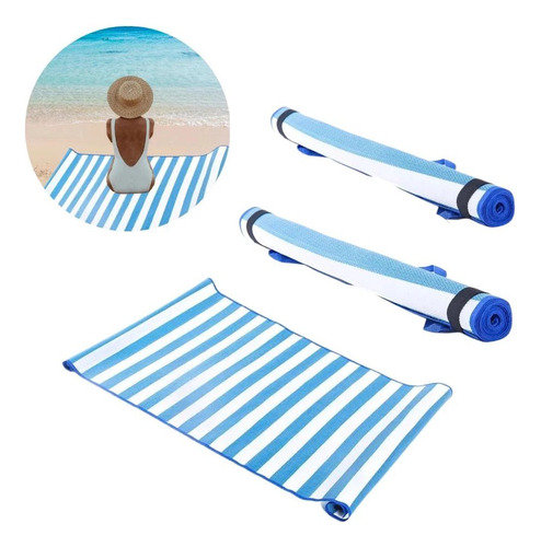 Kit Duas Esteiras Praia Rolo Com Alça Bel Listrada Azul