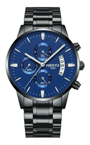 Relógio de pulso Nibosi NI2309 com corria de aço inoxidável cor preto - fondo azul