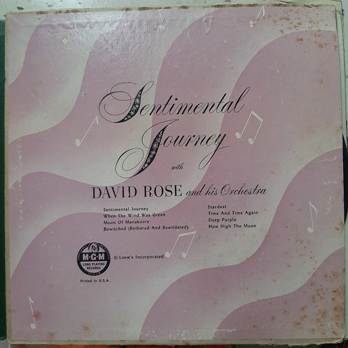 Vinilo Microsurco David Rose Sentimental Journey Vm2