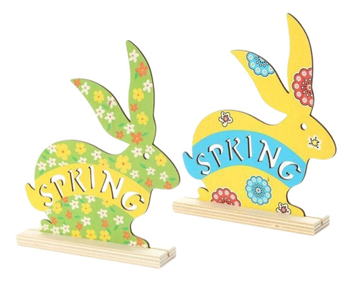 2 Lindos Conejitos De Pascua De Madera Decoración De