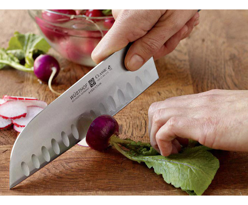 Cuchillo Wüsthof Santoku Clásico Negro Filo Hueco Acero Inoxidable