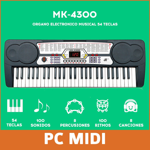 Órgano Teclado Musical 54 Teclas Meike Mk4300 + Fuente Promo