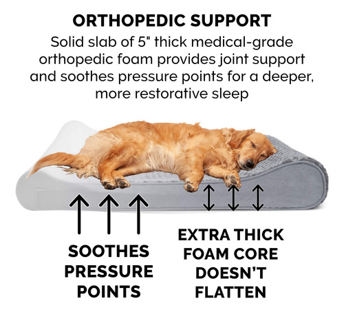 Cama Ortopédica Para Perros Grandes Con Funda Lavable Gris Ultra Felpa (gris) Diseño