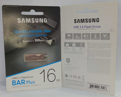 Pendrive Samsung 16gb Bar Plus Usb 3.1 Flash Drive 300mb/s