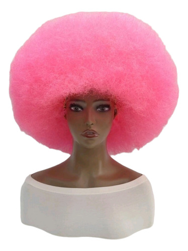 Peluca Rosa Fuscia Rizada Afro Total Para Disfraz