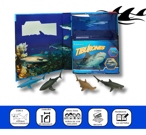 Libro Infantil Tiburones Con 4 Figuras Coleccionables