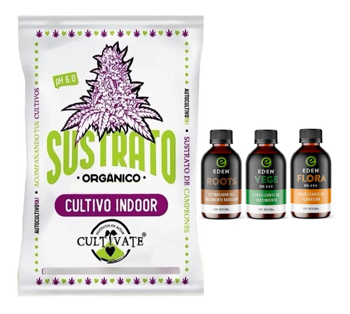 Sustrato Cultivate Indoor 80lts Eden Roots Vege Flora 500ml