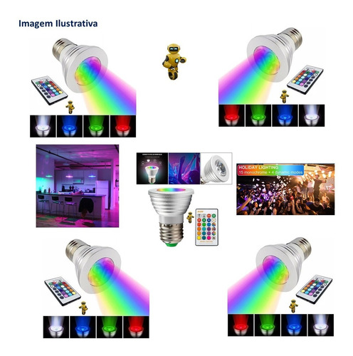 Imagem 2 de 10 de Kit 10 Lampadas Rgb Decorativa 16 Cores Com Controle Remoto