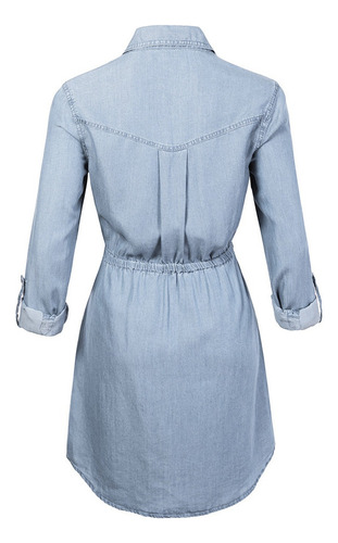 Vestido Tipo Camisa De Mezclilla De Manga Larga For Mujer,