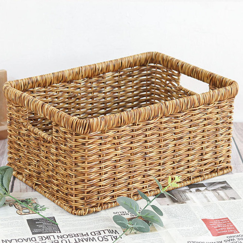 Cesta De Almacenamiento De Ratán Cesta De Oscuro 34x24x14cm