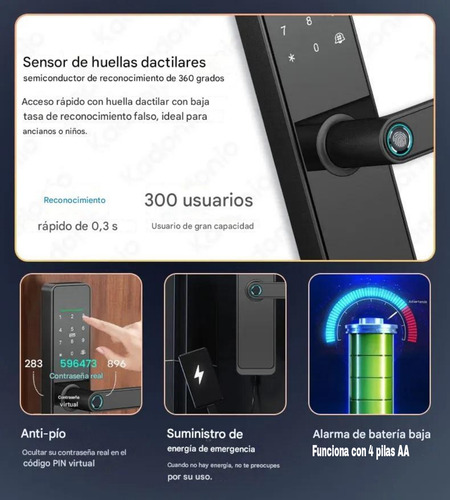 Cerradura Biometrica Inteligente Digital Huella Tarjeta App* Negro