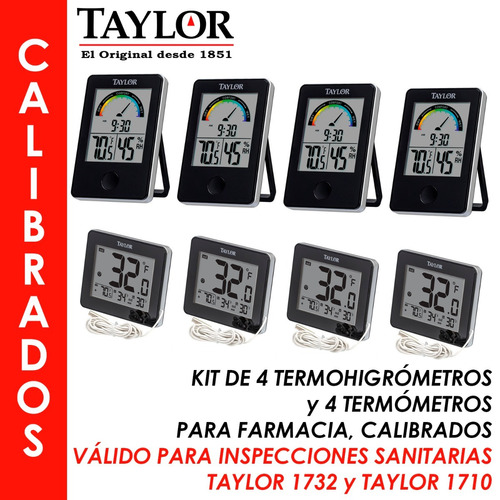 Kit De 4 Termohigrómetros Y 4 Termómetros Calibrados Taylor