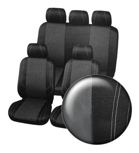 Set Funda Cubre Asiento Negro-gris Costura Blanca 9pcs Auto