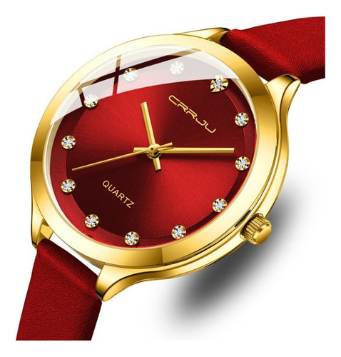 Relojes De Cuarzo De Cuero Crrju Diamond Para Mujer Color De La Correa Rojo