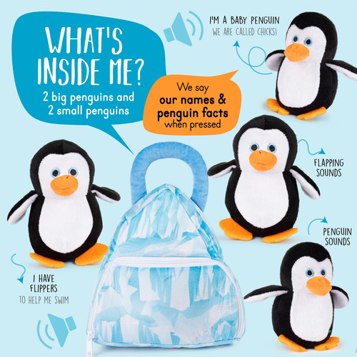 Juego De Peluche Pingüinos Parlantes De 4 Piezas Con Glaciar Color