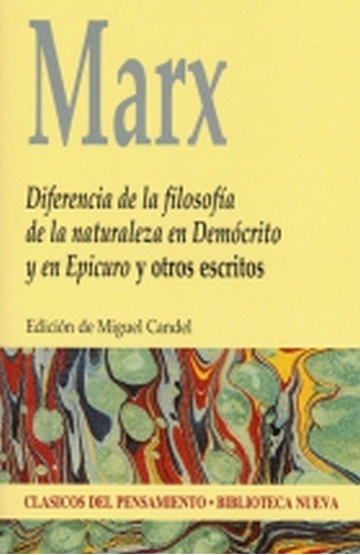 Diferencia De La Filosofia De La Naturaleza En Democrito Y E, De Karl, Marx. Editorial Biblioteca Nueva, Edición 1 En Español