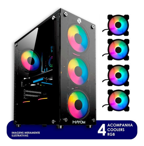 Gabinete Gamer Frente/lateral De Vidro C/ 4fans Rgb Usb 3.0 Cor Preto