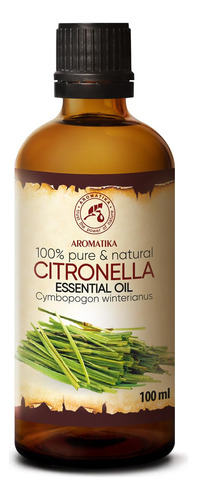 Aceite Esencial De Citronela, 3.4 Onzas Liquidas, Botella De