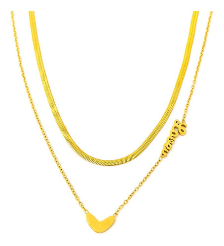 Collar Corazón Dije Love Doble Cadena Oro 18k Para La Mujer