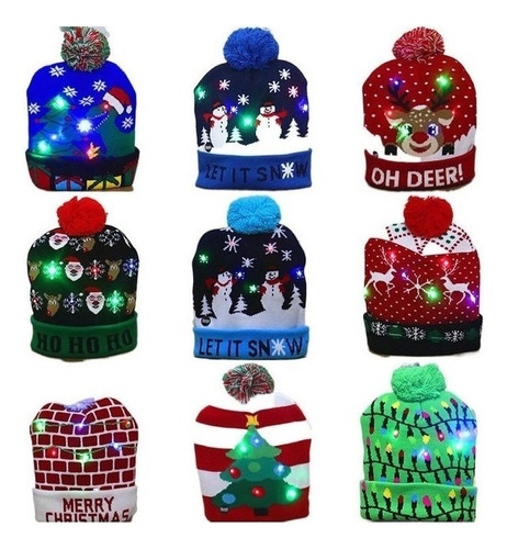 Lote 10 Gorro De Navidad Con Luz Led Regalo Navideño Mayoreo