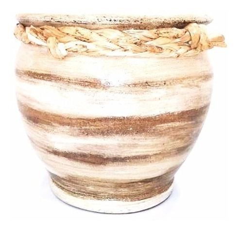 Vaso Bege Artesanal Em Cerâmica  Decoração Para Jardins