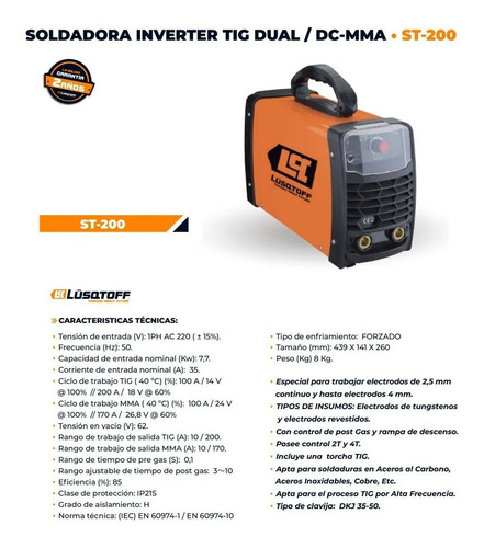 Soldadora Tig Inverter 200a +torcha Lusqtoff Alta Frecuencia