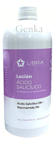 Locion Acido Salicillico 2% Niacinamida 3% X500ml Libra Momento de aplicación Noche Tipo de piel Grasa