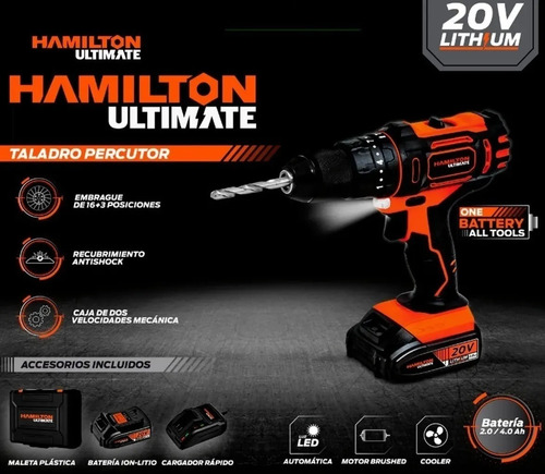 Imagen 7 de 10 de Taladro Atornillador Percutor 20v Hamilton Kit Bosch Maletin