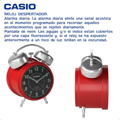 Despertador Digital Casio Vintage Tq362 Reloj Alarma Campana Color Rojo