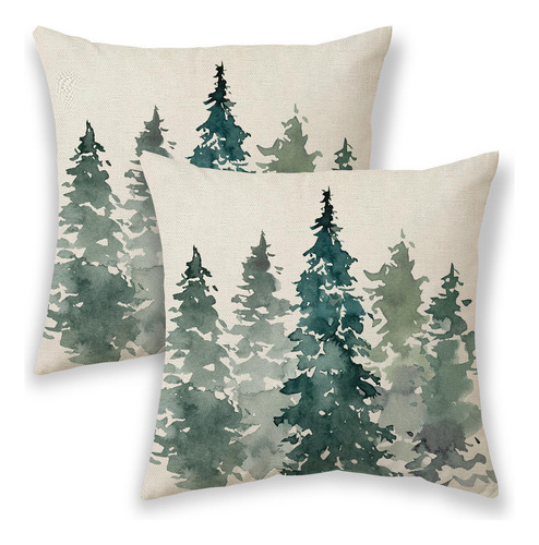 Fundas De Almohada De Arbol Verde Acuarela De 18 X 18 Pulgad