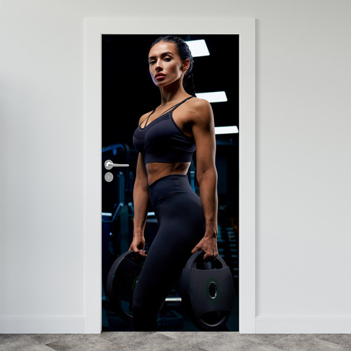 Vinilo Para Puerta Completa Gym Gimnasio Crossfit Modelo 3