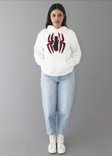 Sudadera Spiderman Unisex Con Gorro Blanca Casual Algodón