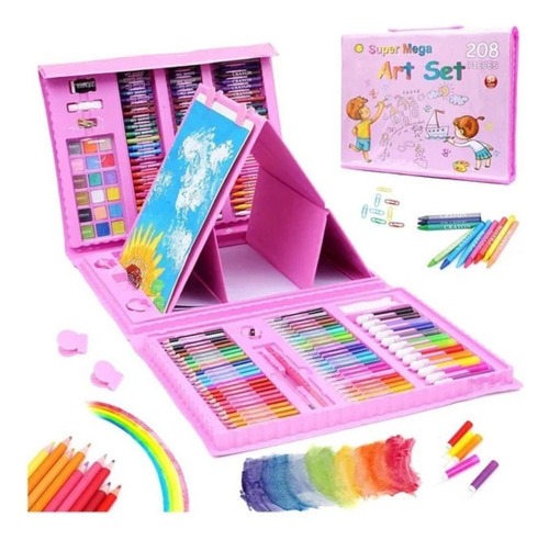 Set Maleta 208 Pzs Arte Niños Caballete Color Crayon Pintura