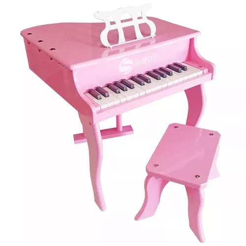 Piano infantil de madeira rosa