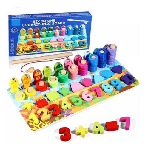 Juego Madera Tablero Puzzle Abaco Pesca 6 En 1 Montessori Hd