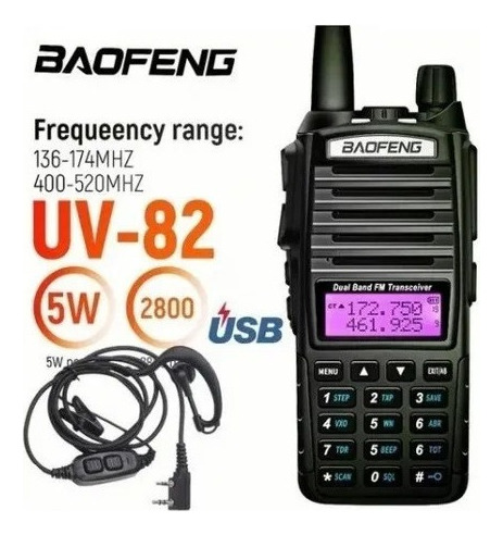 Rádio Comunicador Ht Walk Talk Baofeng Dual Band Uv-82 Bandas De Freqüência Vhf 144-148mhz E Uhf 420-450mhz Cor Preto