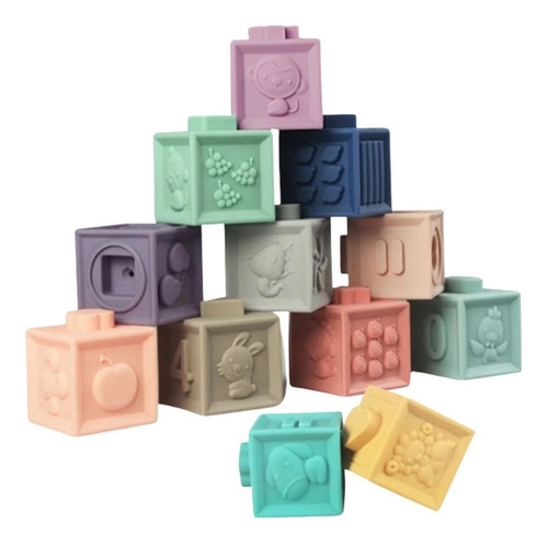 Imagen 1 de 8 de Cubos Bloques De Goma Para Apilar Didacticos Texturas Bebe