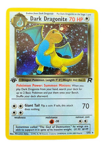 Pokémon Tcg Tarjeta, Carta Dark Dragonite, Pokemon 1997