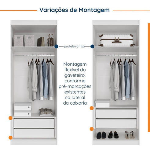 Guarda Roupa Modulado 2 Portas Com Cabideiro E 2 Gavetas