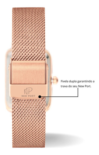 Relógio Quadrado Casual Feminino Minimalista New Port Rosé