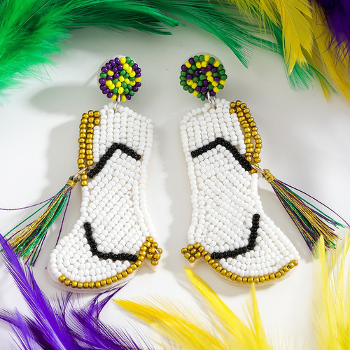 2 Pendientes Bohemios Hechos A Mano De Tela Con Cuentas En F