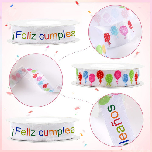 Listón Satinado De Cinta Para Feliz Cumpleaños+500 Pegatinas Color Color Feliz Cumpleaños