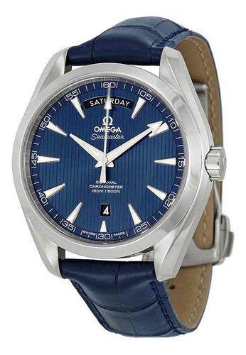 Omega Aqua Terra Azul Dial Azul Piel Mens Reloj 231.13.42.2.