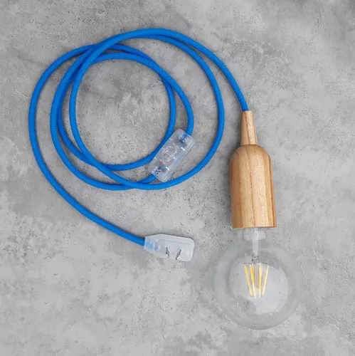 Portalámparas Madera - Cable Textil 2m Interruptor Y Enchufe