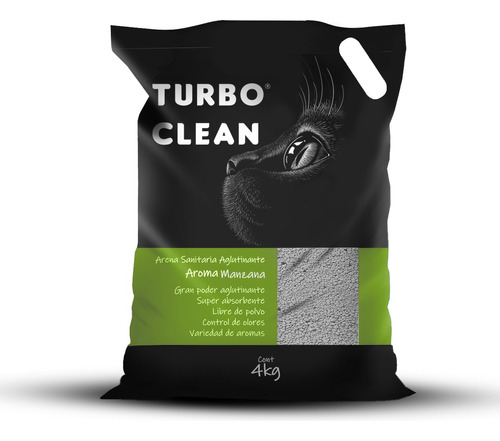 Arena Sanitaria Aglutinante Turbo Clean  aroma manzana 4kg x 4kg de peso neto  y 4kg de peso por unidad x 4kg de peso neto  y 4kg de peso por unidad
