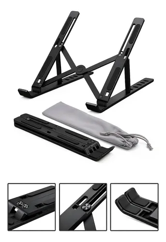 Base Suporte Para Notebook Alumínio Portátil Articulado Dobrável Tablet Laptop Mesa Davely Preto