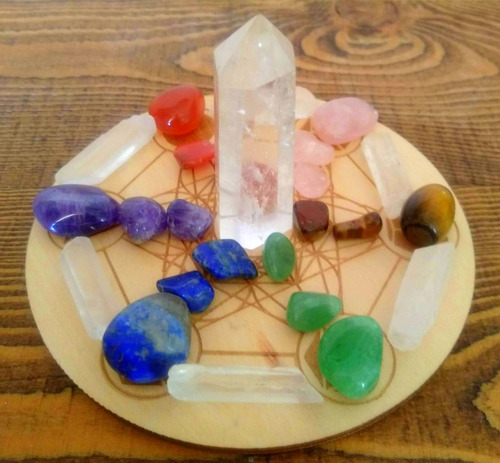 Set Gemoterapia + Tabla Solidos Platónicos + Puntas Cuarzo